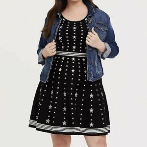 Torrid BLACK & WHITE STAR SWEATER-KNIT SKATER DRESS